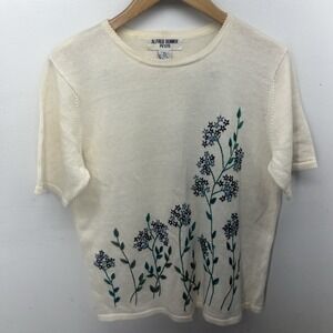 Vintage Short Sleeve Sweater Top Women PL Embroidered Flowers Alfred Dunner